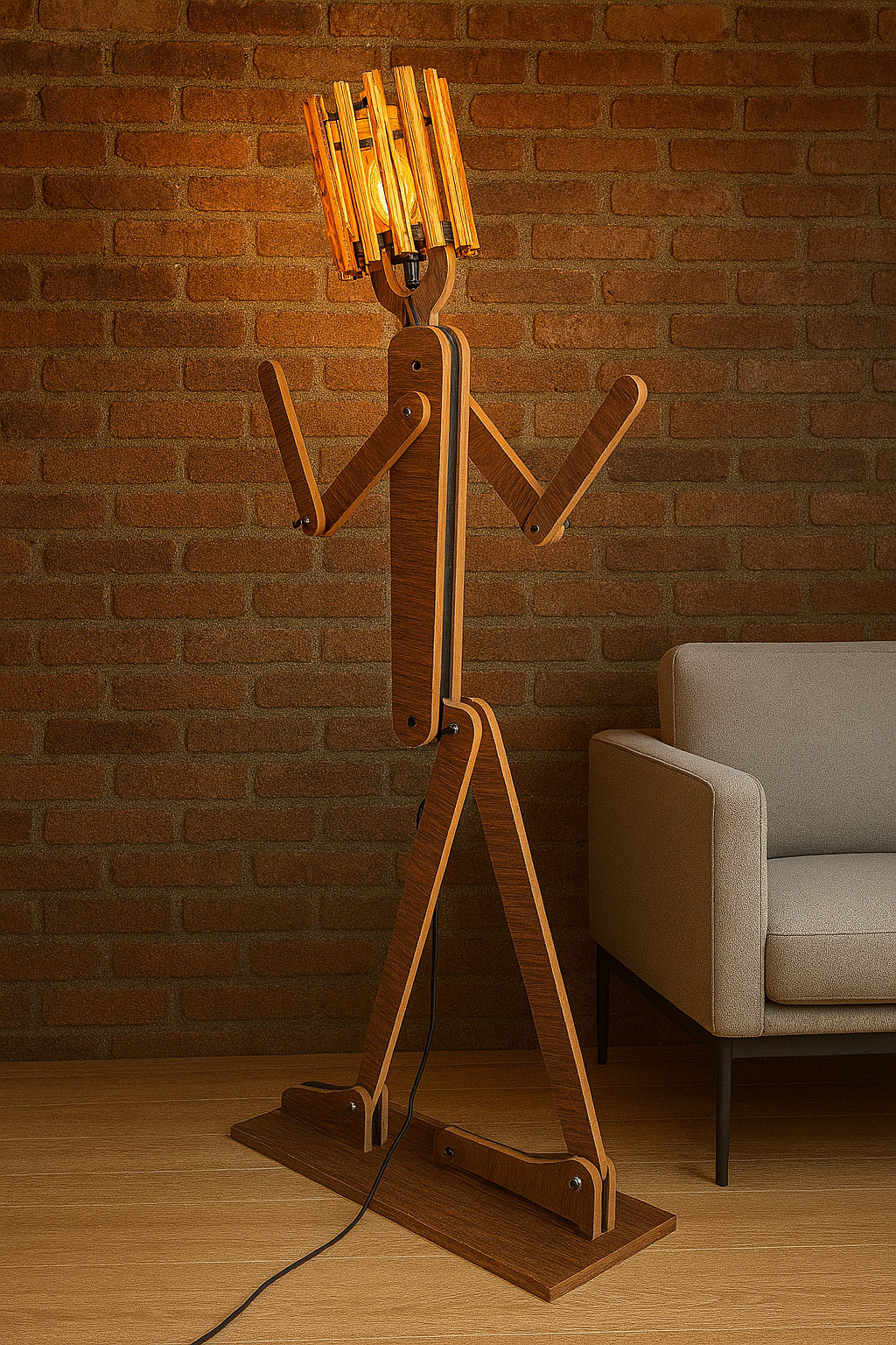 Ayarlanabilir Ahşap İnsan Figürlü Zemin Lambası
