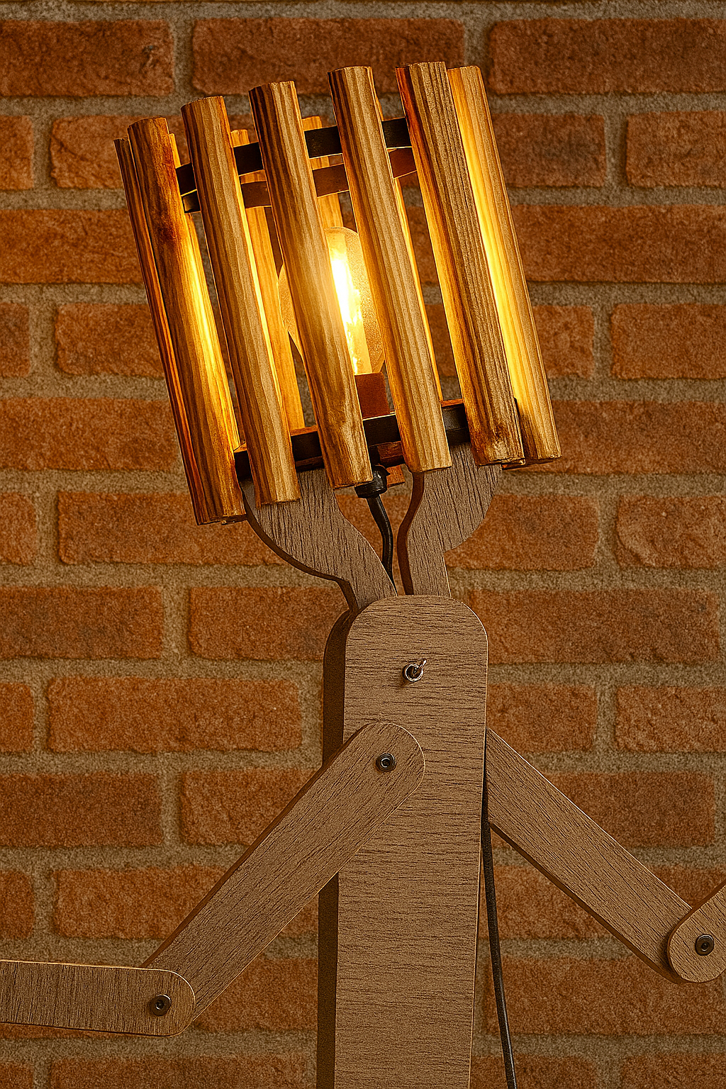 Ayarlanabilir Ahşap İnsan Figürlü Zemin Lambası