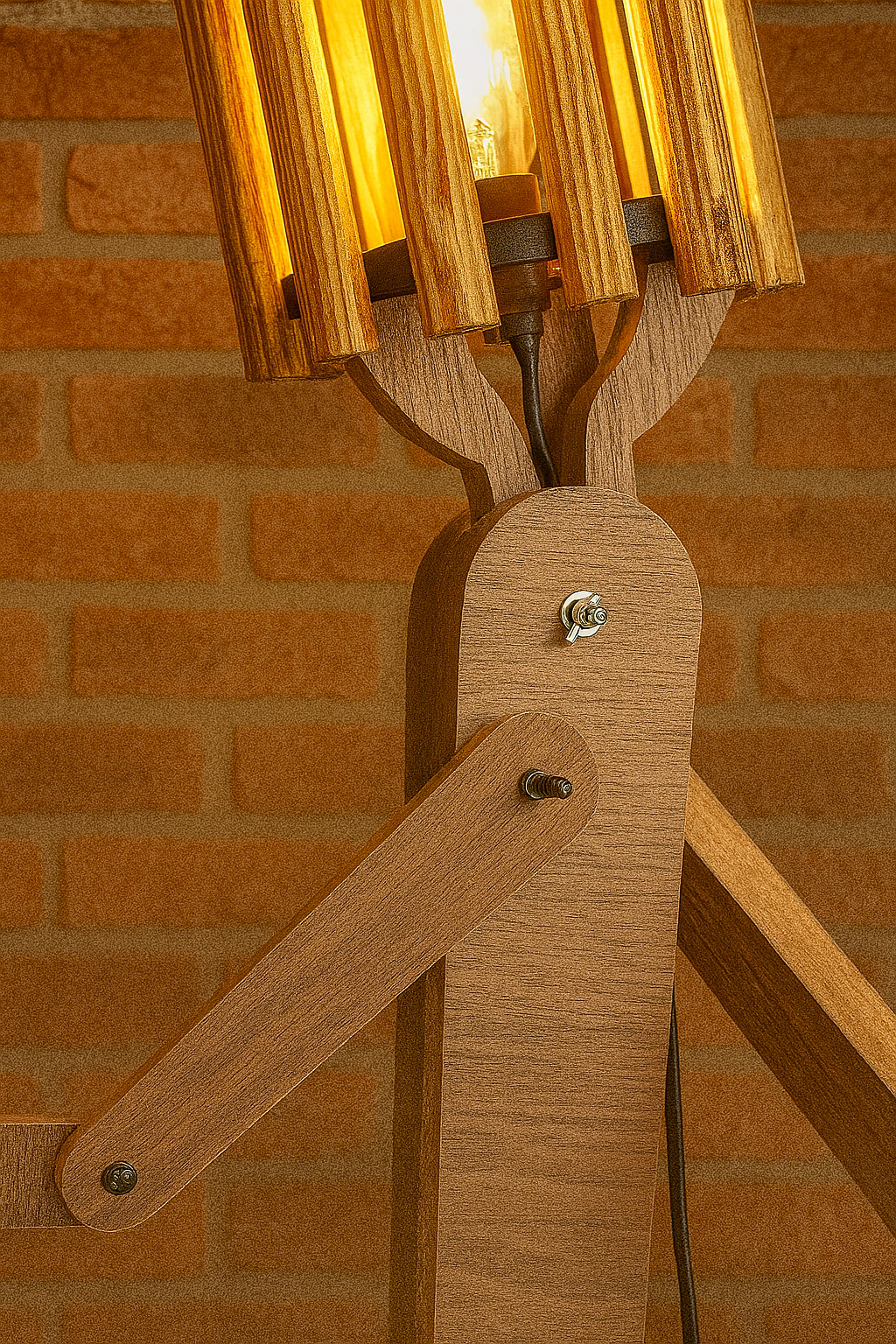 Ayarlanabilir Ahşap İnsan Figürlü Zemin Lambası