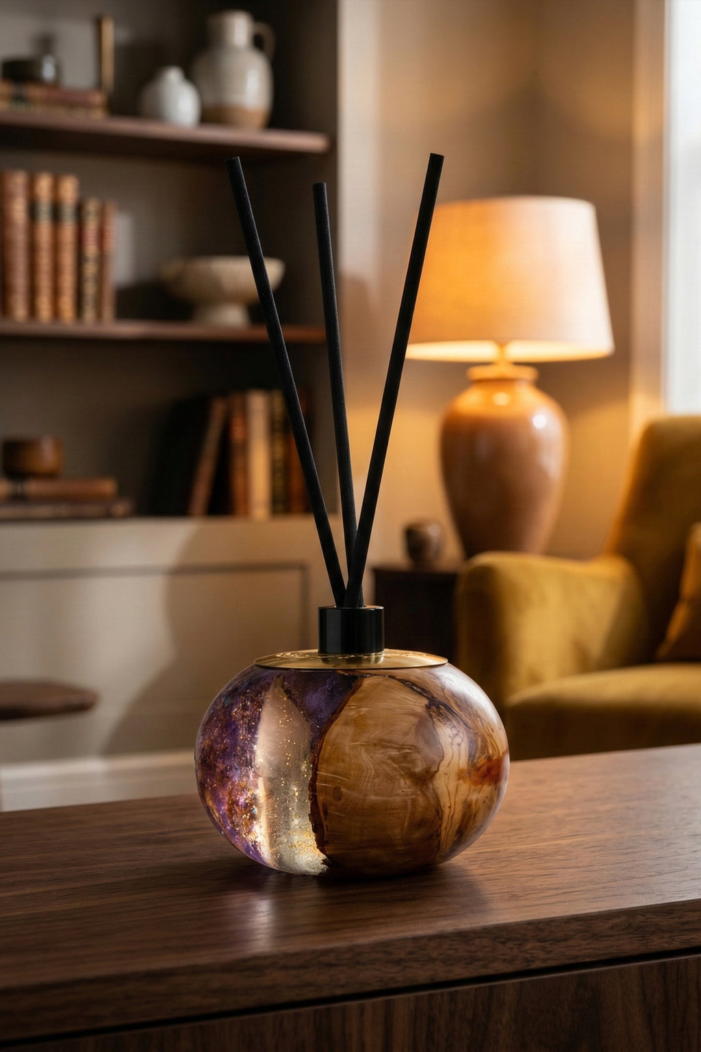 Ø12 cm-El Yapımı Epoxy Reed Diffuser | Oda Kokusu +4 Koku Hediyeli